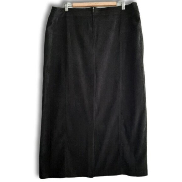 PENNINGTONS NWOT - Faux Suede Soft Maxi Long Length Skirt Back Slit Black Sz 18 - Picture 6 of 10